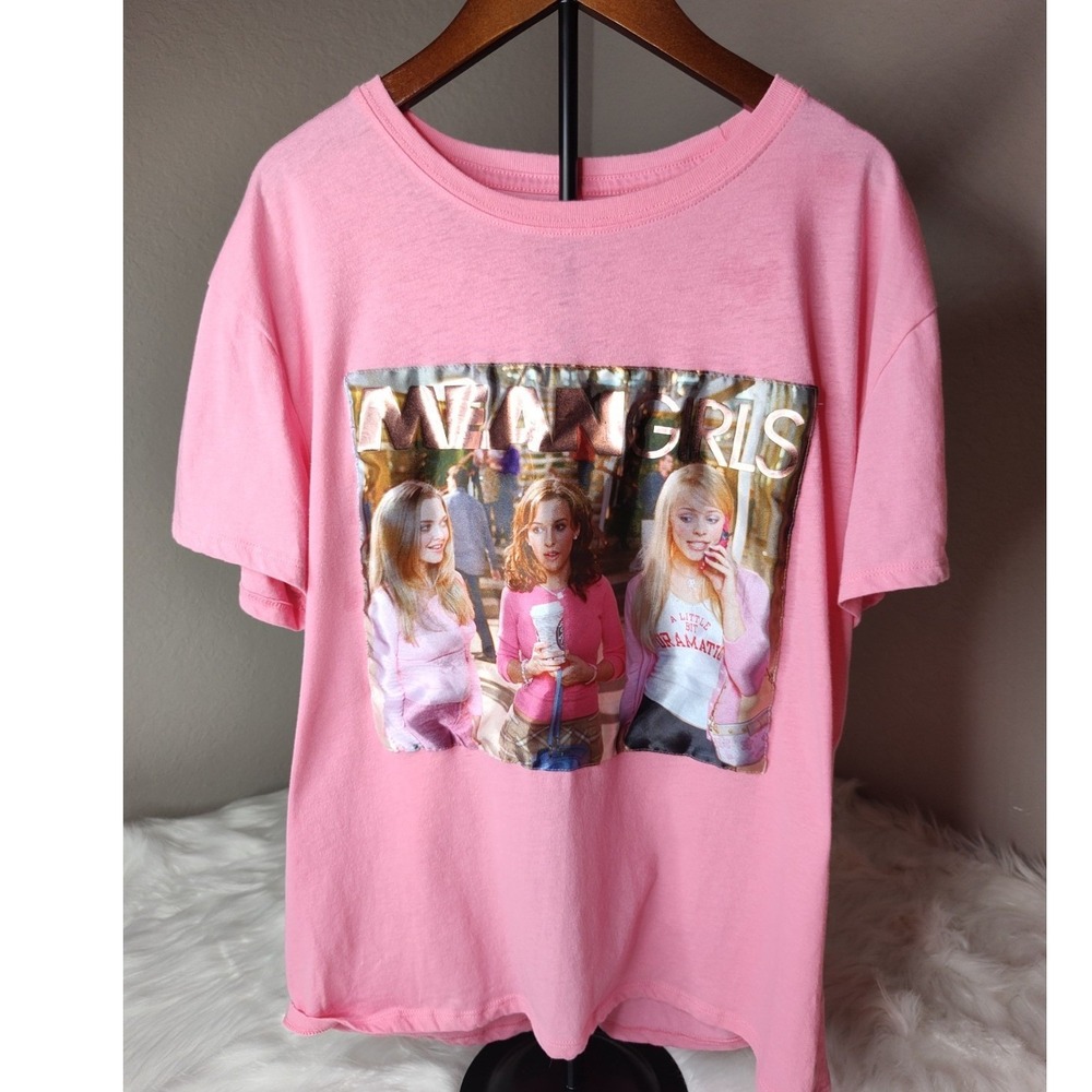 Mean Girls Graphic T-Shirt Girls XL 15-17 Pink Rose Gold Metallic Movie Tee